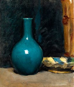 Stilleven met blauwe pot en gevouwen doek, late 1880s